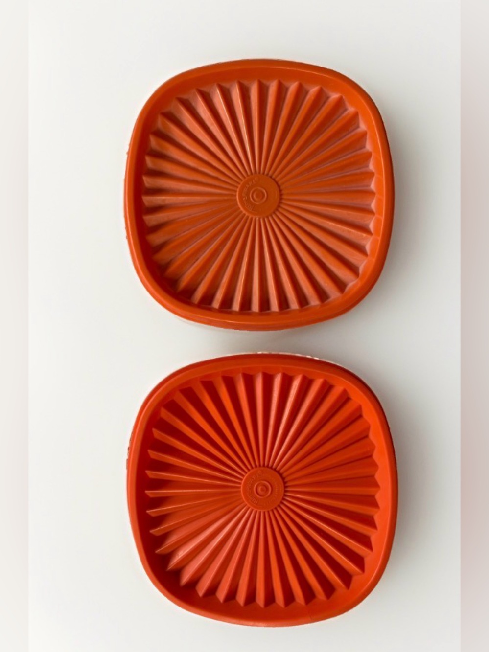2 Vintage Tupperware Orange Servalier Replacement Lids 841-4 841-5 Square 6.5"
